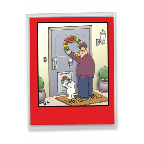 1 Jumbo Funny Holiday Christmas Greeting Card (8.5 x 11 Inch) - Dog Wreath Christmas Card J1657XSG