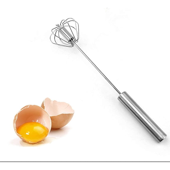 Tutuviw Egg Whisk Stainless Steel Semi-Automatic Handhold Push-Type Egg Beater, Non-Electric Household Silent Blender for Home Kitchen, 2 Packs 10inches