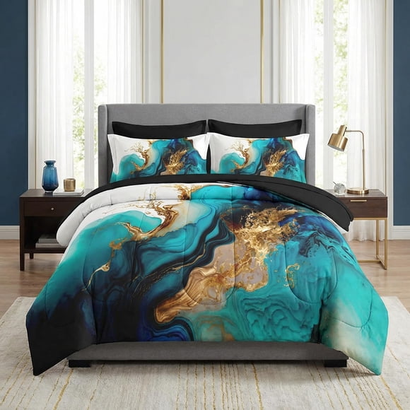 Juego de Edredón Pamnest King Size 7 Piezas Azul Menta