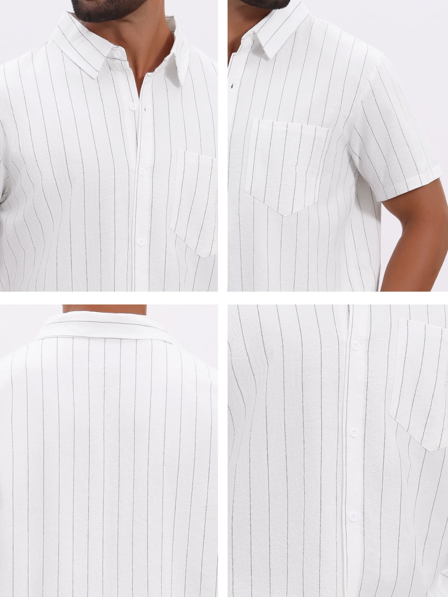 DARING DIVA Men's Point Collar Short Sleeve Button Down Stripes Shirts S White