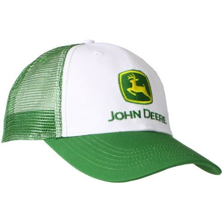John Deere Men's Trademark Logo Trucker Mesh Back Core Baseball Cap, White, One