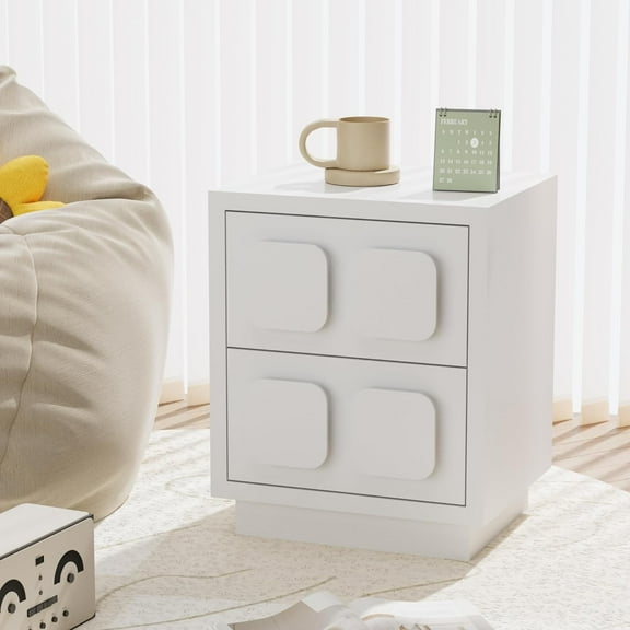Anbuy White Nightstand 23.62'' Tall, Modern Night Stand with 2 Drawers for Bedroom, Large Side End Table Chocolate Bedside Night Tables with Multiple Square Large Handles