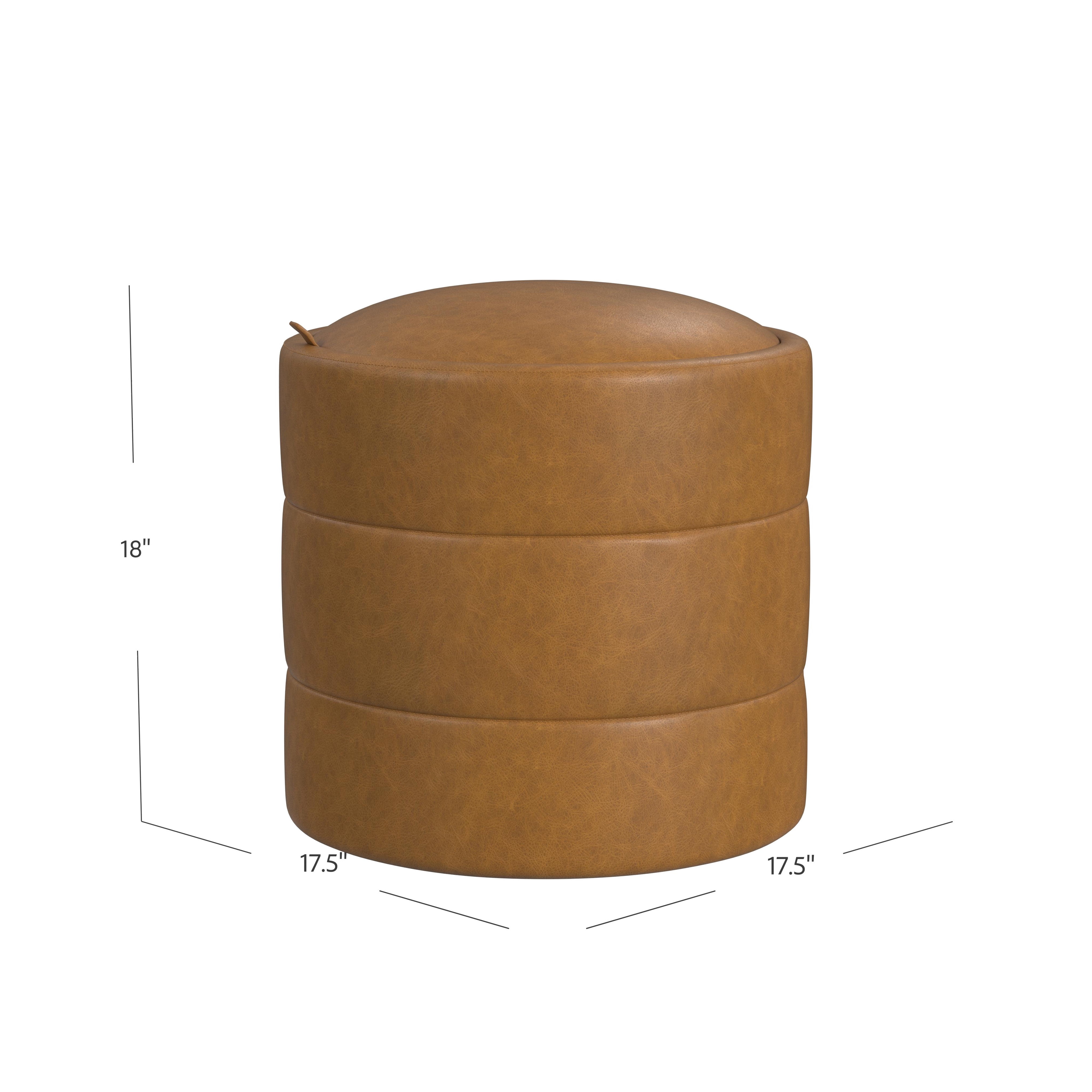 HomePop Round Storage Ottoman, Carmel Faux Leather