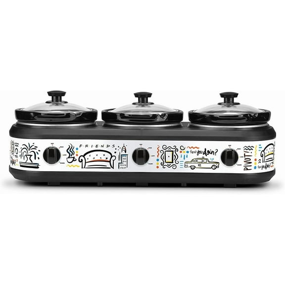 Friends Three 2.5 Qt Buffet Server - Triple Slow Cooker with Removable Stoneware Inserts - Independent Heat Controls - Lid Rests & Serving Spoons Included
