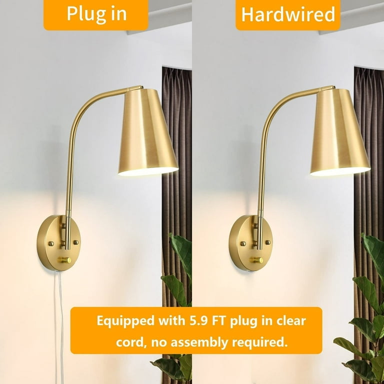 Braidy Warm Gold Plug-In Wall Sconce with Vita Cord Cover