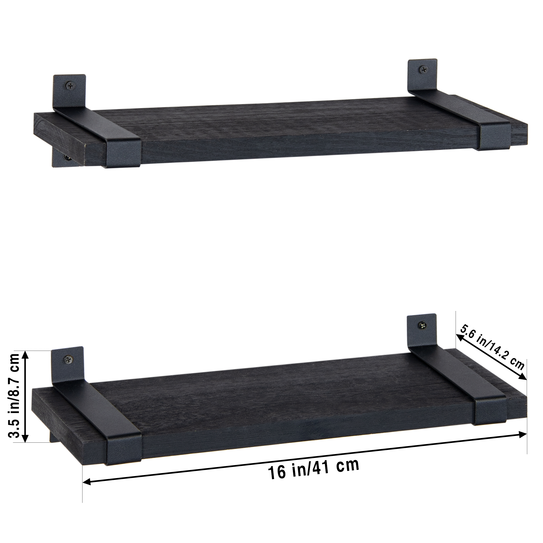 Lavievert Floating Shelves Wall Mounted Set of 2, Rustic Wood Wall Storage Shelves for Bedroom, Living Room, Bathroom, Kitchen, Office - Black