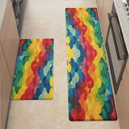 

Anti Fatigue Kitchen Mat Vibrant Pattern Colorful Waves Dynamic Kitchen Rugs Non Slip Cushioned Standing Mat for Sink Floor Laundry Office Desk Plus 17.3 x 47.2