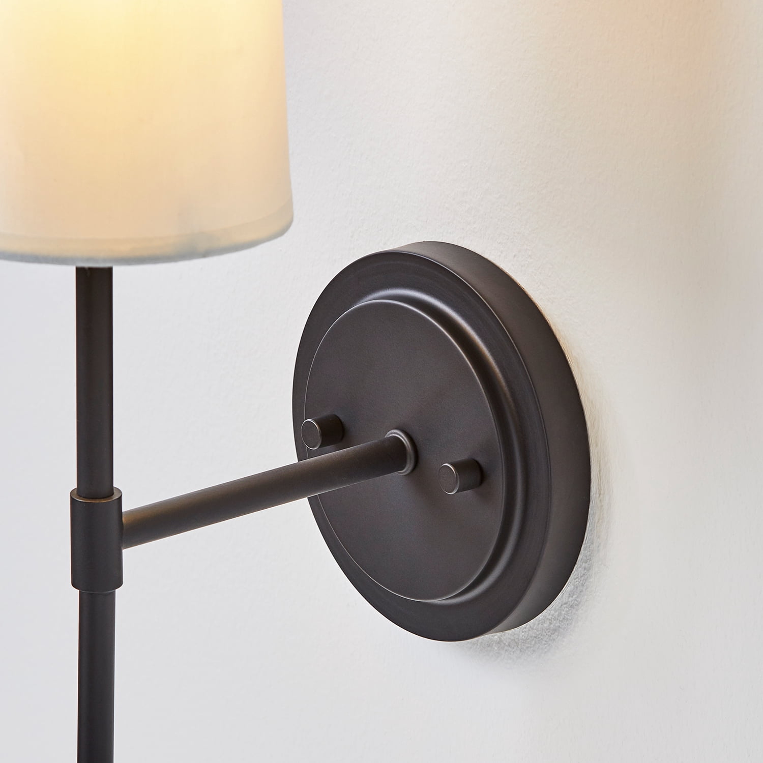 Better Homes & Gardens Matte Black 1-Light Indoor Wall Sconce, White Fabric Shade, Bulb Included