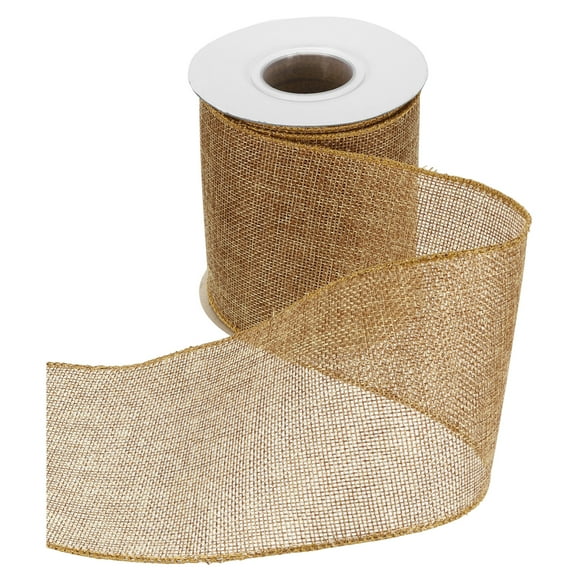 Uxcell Burlap Wired Ribbon 4" x 10 Yard Wired Edge Ribbon Woven Strap, Gold Yellow