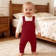 thumbnail image 2 of Soft Knit Sleeveless Overalls for Baby 0-3 Years, Solid Color Spring Autumn Romper Toddler Boys Girls Crawler Clothes with Adjustable Straps Red, 2 of 8