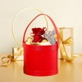 thumbnail image 1 of Handheld Leather Bucket Flower Box Round Handheld Gift Box Korean Style Flower Arrangement Bucket, 1 of 6