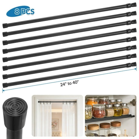 Condition photo showing Good Condition for BEAMNOVA 24 -40  Adjustable Tension Curtain Rod  5/8  Diameter  Spring Tension Rods for Windows Cabinet Wardrobe Closet Shower Curtains  Black (8 Pack)