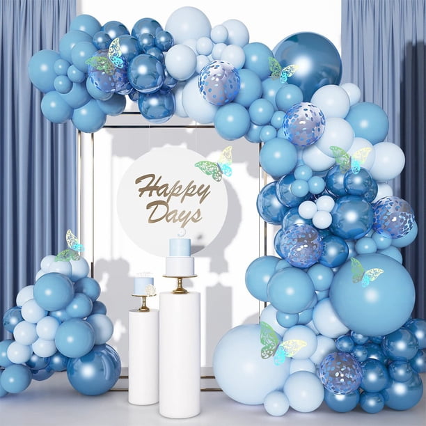 Juego de arcos con forma de guirnalda de globos, 106 piezas, diseño de mariposas azules