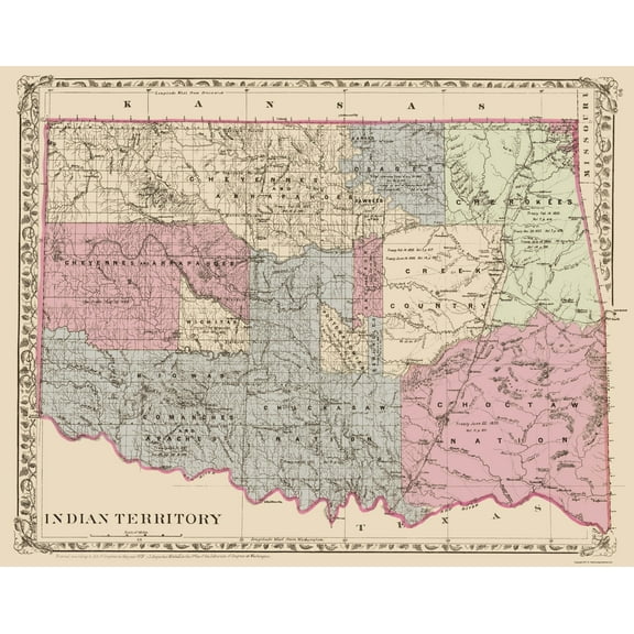 Historic State Map - Oklahoma Indian Territory - Gary 1873 - Vintage Wall Art