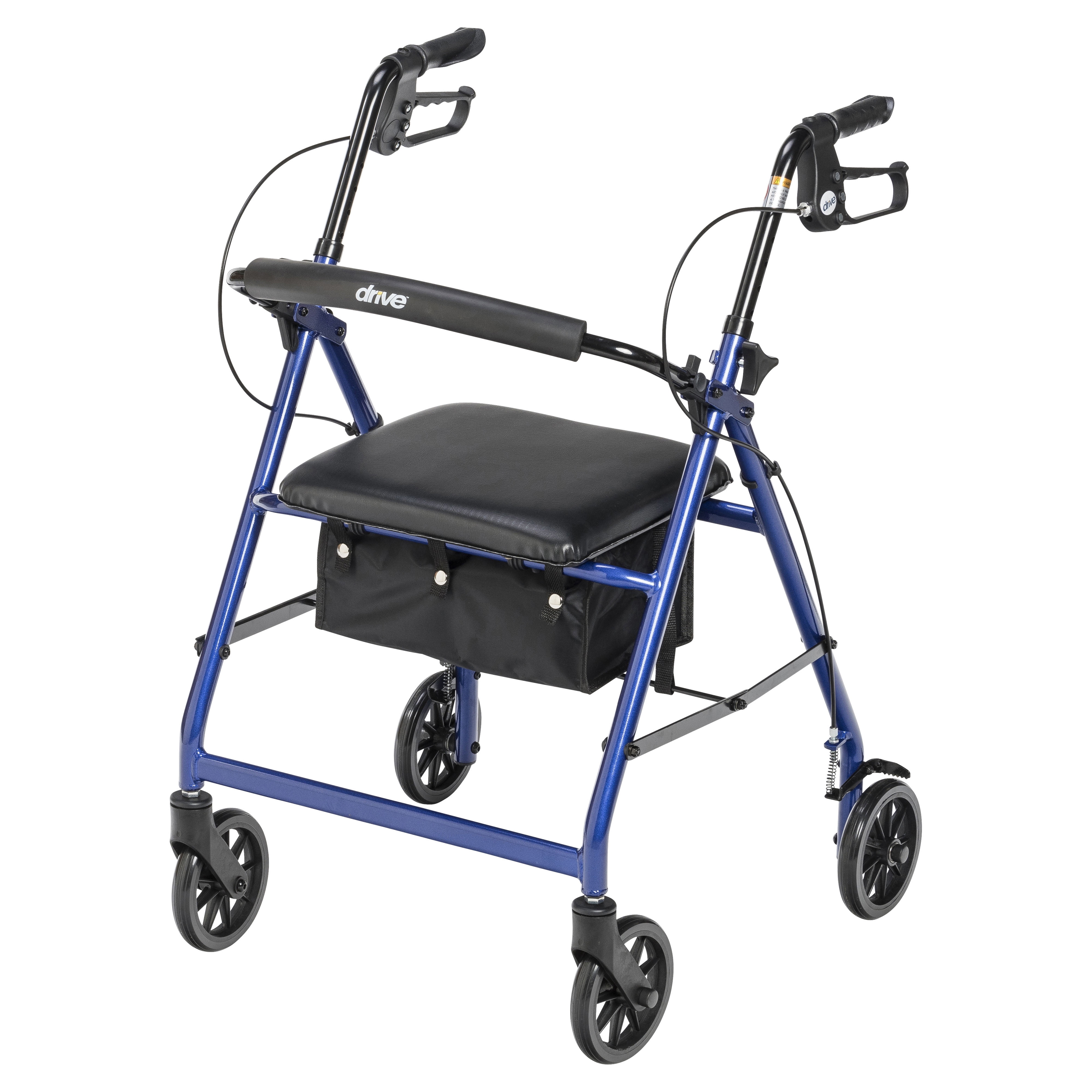 Drive Medical Rollator Rolling Walker with 6" Wheels, Fold Up Removable Back Support and Padded Seat, Blue