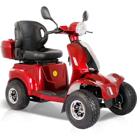 QEEKA Mobility Scooters for Seniors & Adults,3-Speed Medical Electric Golf Mobility Scooter Battery Powered with Rear Lock Box & Golf Cart Rack Adjustable Seat,Red