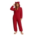 thumbnail image 2 of Karymi Sleepwear for Women Cable Knit Fleece Hooded Onesie Pajamas, Zip Front , Long Sleeve, Plush One Piece Loungewear, Cute Bear Ear Hood, Warm Winter Home Sleepwear, 2 of 9