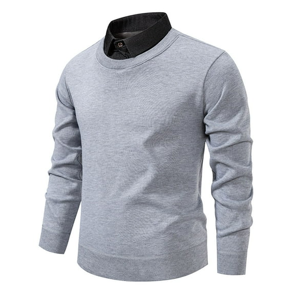 uikmnh Mens Sweater Knit Sweater Coat with Built In Shirt Collar Fashionable Autumn Winter Outerwear for Gentlemen Size:M