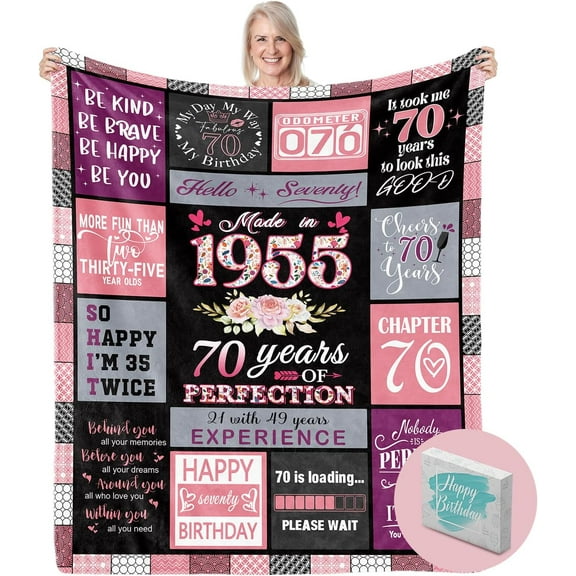 70th Birthday Gifts for Women, 70th Birthday Blanket Gifts for 70 Year Old Woman, Womens 70th Birthday Gifts, 70 Year Old Birthday Gifts for Women, 1955 Birthday Gifts for Women