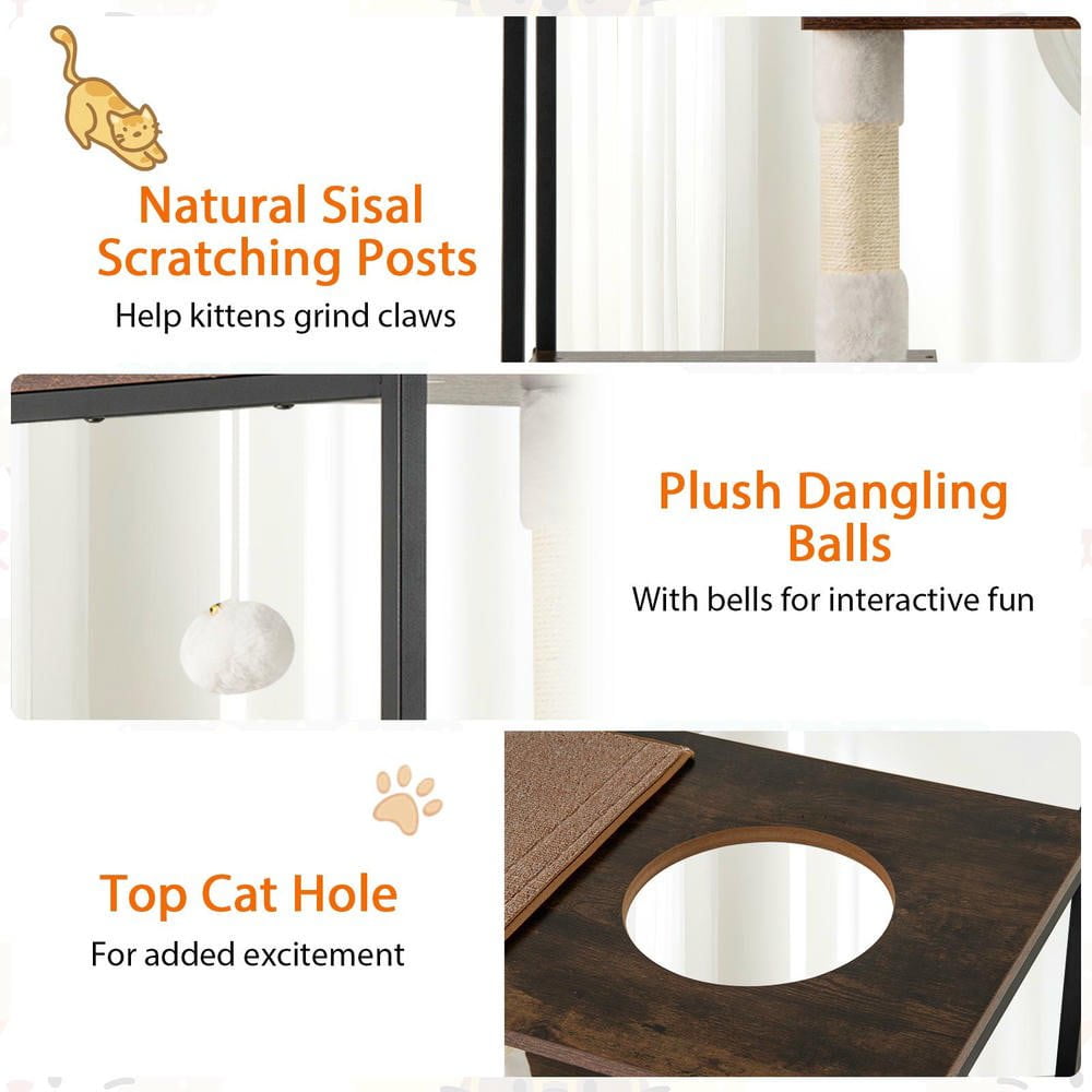 Resenkose 52-Inch Tall Wooden Cat Tree with Sturdy Metal Frame 2 Cozy Condos and Plush Cushions, Coffee​