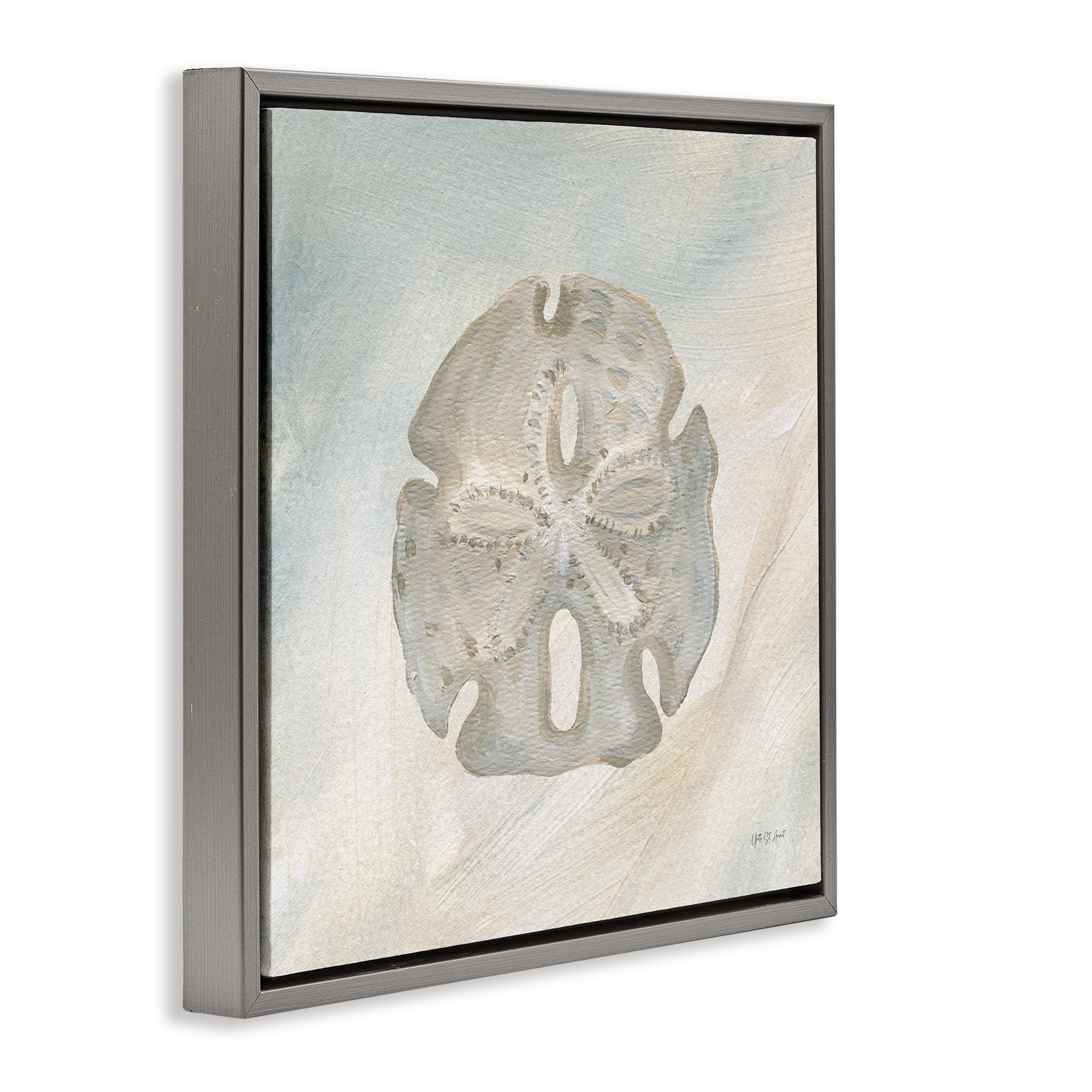 Stupell Industries Sand Dollar over Beige Coastal Painting Gray Floater Framed Canvas Art Print Wall Art, 25 x 25