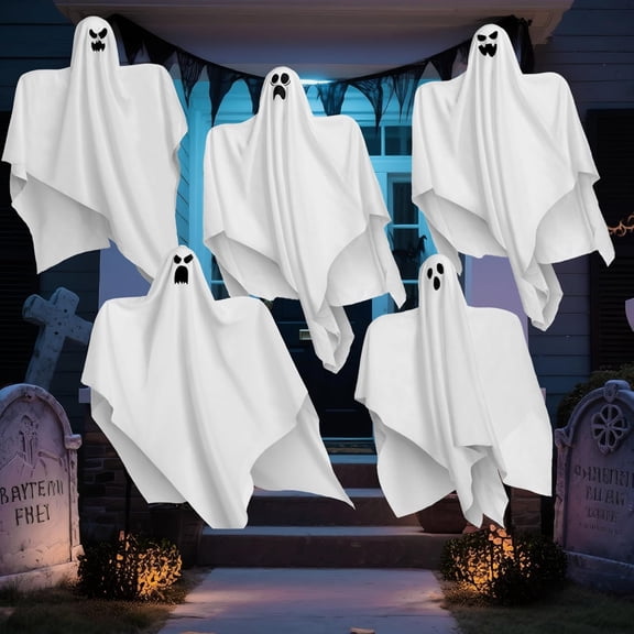 Joyfy 5 Pack Hanging Ghosts Halloween Decorations, 27.5" Spooky Flying Ghosts for Indoor Outdoor Yard Porch Tree,Haunted House Party