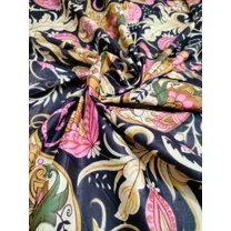 Black Golden Floral Fabric Handmade Cotton Hand Block Sewing Indian Crafts Yard