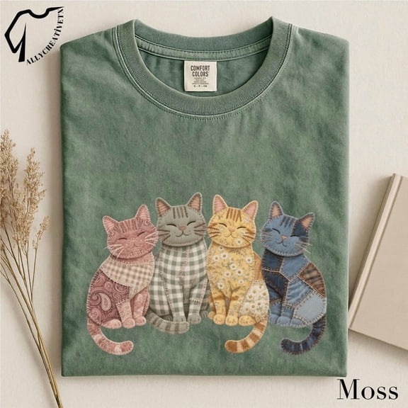 Patchwork Cats Shirt, Cute Cat Graphic Tee, Vintage Quilt Style T Shirt, Cat Lover Gift, Cozy Animal Illustration Tee