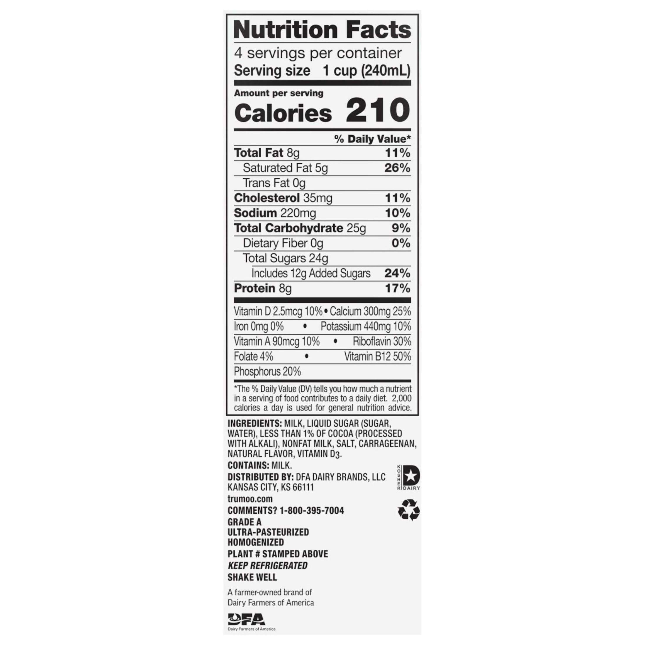 TruMoo Milk Whole Chocolate Vitamin D Ultra-Pasteurized Quart Paper Carton Gable/Tetra Top