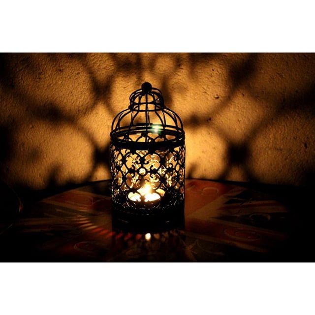 OULII Cage Lanterns Metal Candlestick Holders Brown Lighting Home Decor 1 Piece