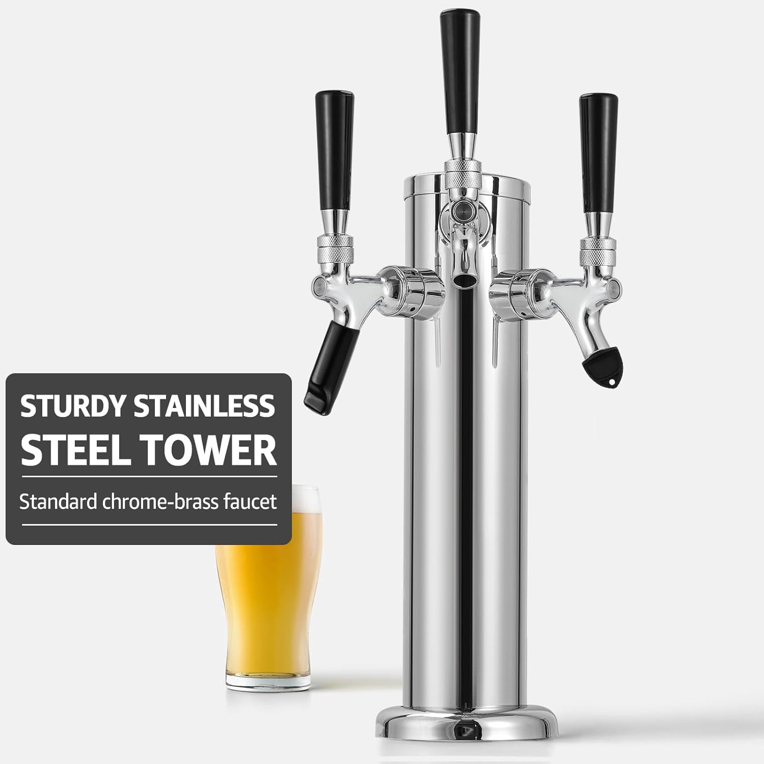3 Tap Kegerator Tower Beer Dispenser with Stainless  Faucets and Pre-Installed Lines for Homebrew