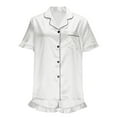 thumbnail image 7 of Timdgard Womens Pajamas Sets Satin Ruffle Short Sleeve Button down Shirts Shorts Loungewear Loose Outfits, 7 of 7