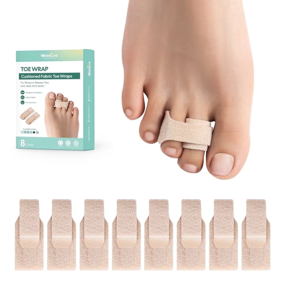 Welnove Hammer Toe Straightener , 8 Pack Broken Toe Wraps - Hammer Toe Corrector for Women,Size L, Beige