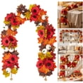 thumbnail image 6 of 5.8 FT Halloween Artificial Maple Leaf Garland, Pumpkin Vine Fireplace Mantel Decoration, Realistic Fall Harvest Hanging Decor for Home Indoor Display, 6 of 8