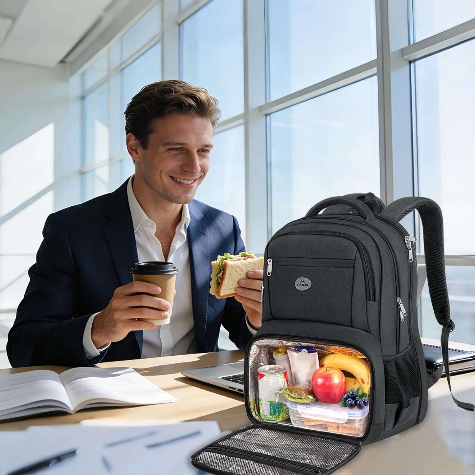 Matein 17inch Laptop Backpack with Lunch Box for Adults, TSA-Friendly, Water-Resistant Laptop Bag for Travel, Work, Hiking