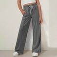 thumbnail image 2 of pstuiky Summer Solid Color Elastic Waist Wide Leg Long Pants Casual Trousers Home Wear Outerwear Sweatpants with Pockets, 2 of 8