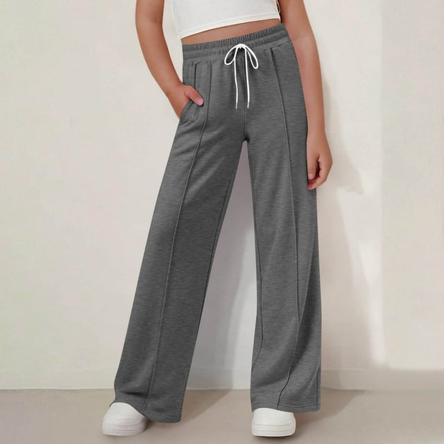 Pantalones largos para niños y pantalones de verano con cintura elástica para niños, pantalones casuales de pierna ancha de color sólido, pantalones largos para niños, pantalones de abrigo para niños,