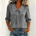 thumbnail image 4 of Kezqiaxn White Button Down Shirt Women Fashion Half Sleeve Collared Dressy Summer Tops Business Work Blouses, 4 of 9