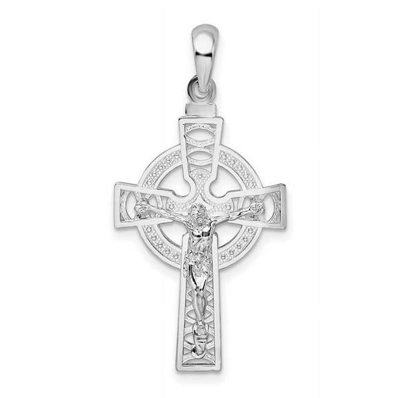 Finest Gold Sterling Silver Polished Cut-Out Celtic Crucifix Pendant