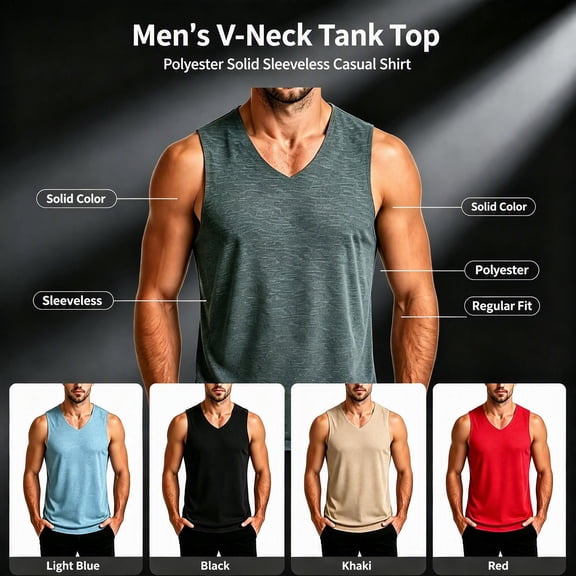 Kalauyu Mens Sleeveless V Neck Tank Tops Slim Fit Breathable Quick Dry Summer Solid Color Gym Workout Sleeveless Shirts