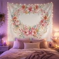 thumbnail image 2 of Heart Shaped Floral with Wreath Subtle Soft Peach, Playful Watercolor for Animal Lovers, Cute Animal Wall Decor, Valentine'S Day Gift, Tapestry Wall Hanging for Bedroom and Dorm, 2 of 7