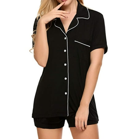 

Calsunbaby Women Pajamas Set Summer Women Ladies Casual Short Sleeve Shirt Shorts Outfits Nightwear Sleepwear Homewear Black L