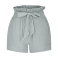 thumbnail image 5 of Annhoo Cotton Linen Shorts for Women Bowknot Tie High Waist Ruffle Pockets Wide Leg Casual Comfy Shorts, 5 of 6