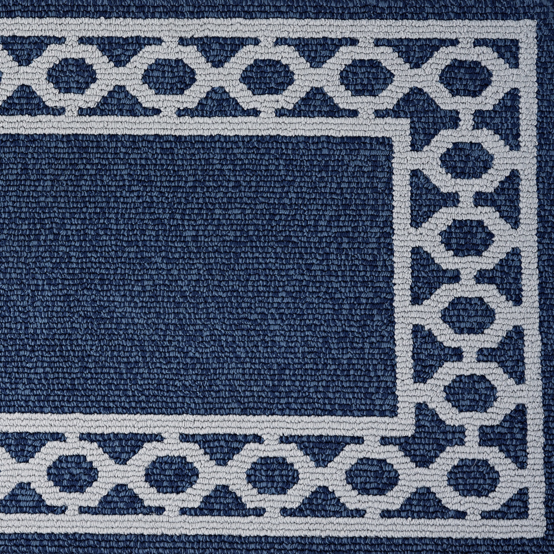 Washable Skid-Resistant Runner Rug, Trellis Border , Denim Twist and Light Grey , 26" x 45"