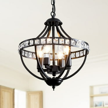 4 Lamp Chandelier Ceiling Black Crystal Chandelier Ceiling, Adjustable Chandelier for Dining Room, Bedroom, Hallway, Living Room