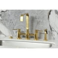 thumbnail image 2 of Kingston Brass KS8257DLBS Concord Two-Handle 4-Hole Deck Mount Bridge Kitchen Faucet with Brass Side Sprayer in Brushed Brass, 2 of 8