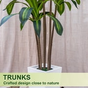 ROMSWI Dracaena Artificial Tree 6ft Tall Pre Potted Dracaena Trees with White Tall Square Planter for Indoor Outdoor Home Office Decor