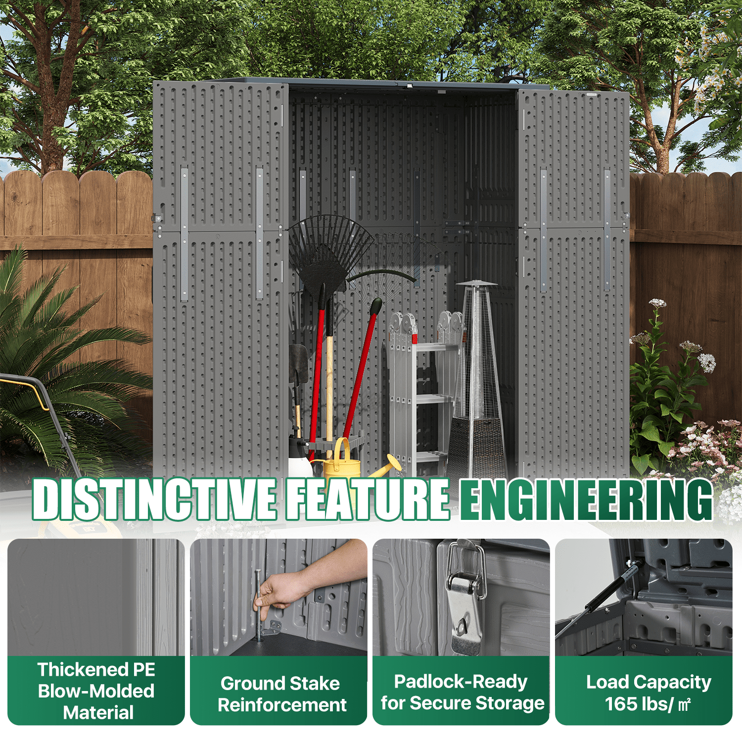 LazySunsets Waterproof Resin Gardening Supplies Storage Shed, 5.8 ft x 4.7 ft x 2.2 ft, Gray