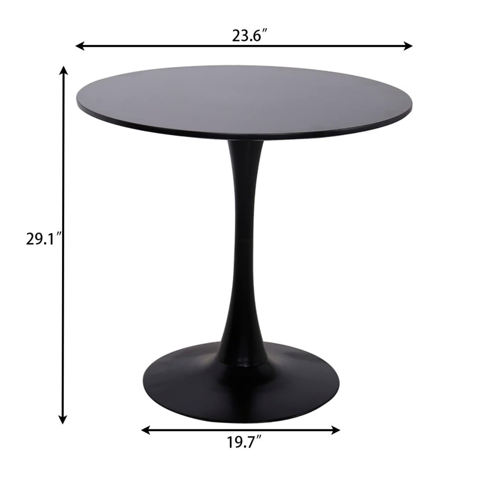 24" Round Dining Table, Modern Tulip Kitchen Table with MDF Top and Steel Pedestal Base, Mid Century Coffee Table for Living Room, Apartment, Black