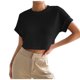 thumbnail image 1 of Tops de Manga Corta para Mujeres Cuello de Tripulación de Punto de Ajuste Suelto Detalle Lateral de Color Sólido Casual para el Uso Diario, 1 of 9